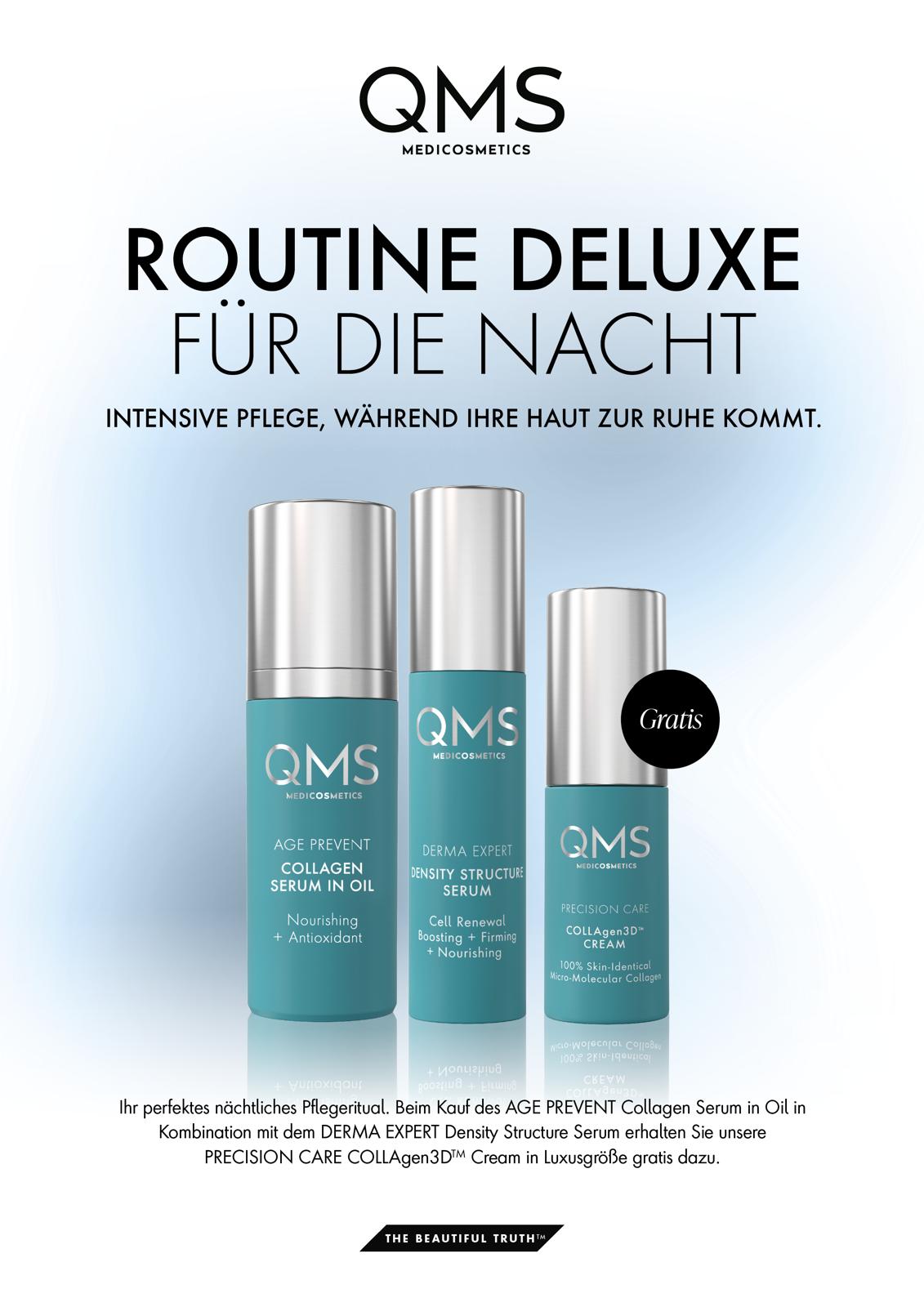 QMS Routine Deluxe für die Nacht: Collagen Serum in Oil und Density Structure Serum mit COLLAgen3D Cream gratis in Luxusgröße